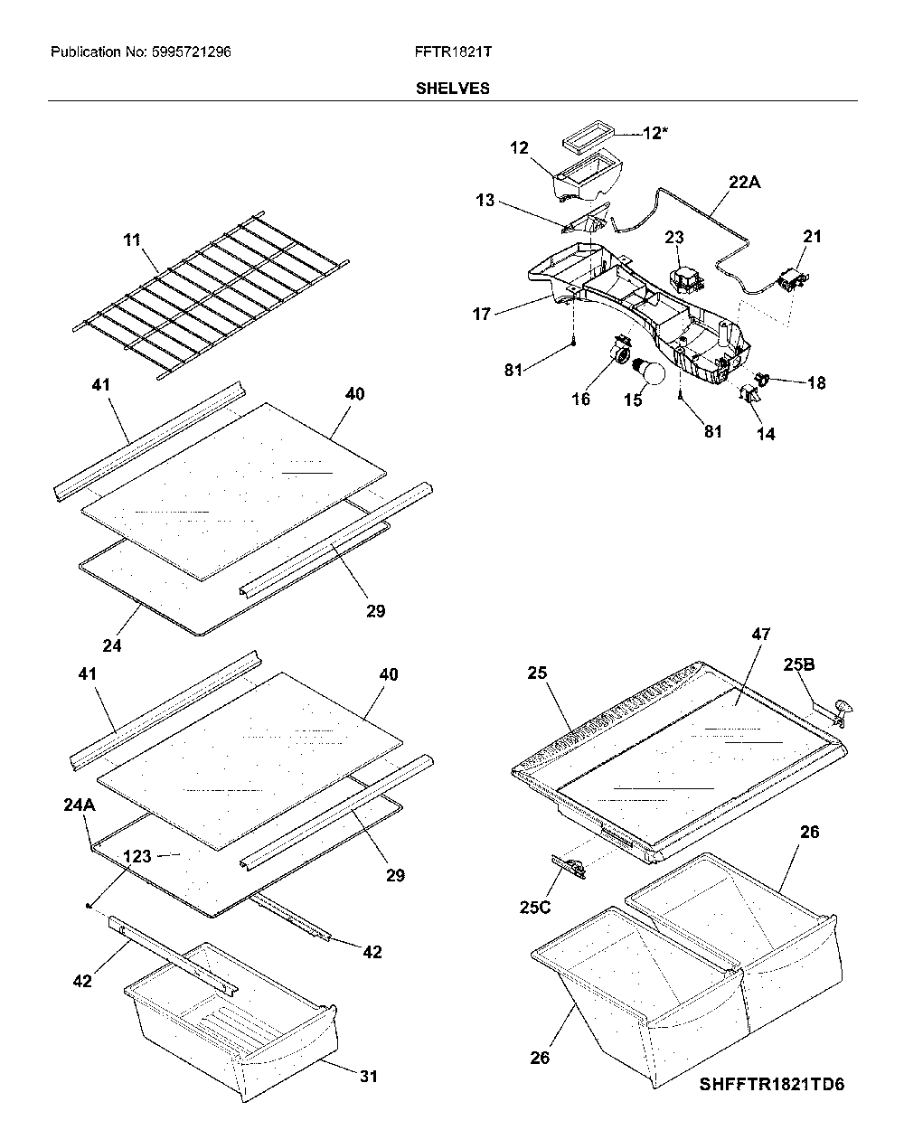 Shelves Diagram and Parts List for FFTR1821TB9  Frigidaire Refrigerator