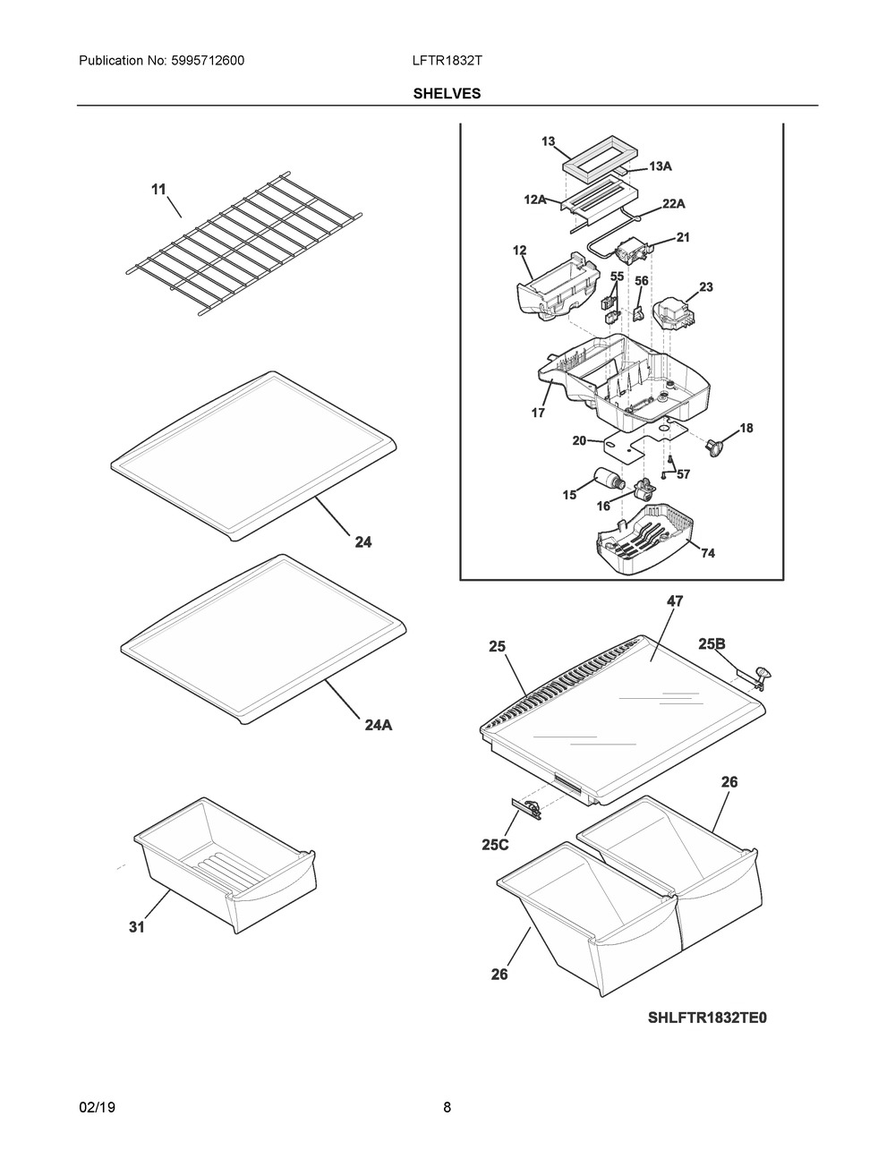 Shelves Diagram and Parts List for LFTR1832TE2  Frigidaire Refrigerator