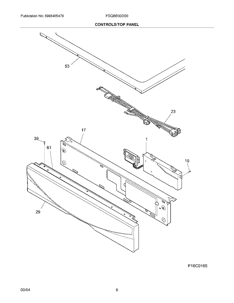 CONTROLS / TOP PANEL Diagram and Parts List for FGQBB30DS0  Frigidaire Dryer