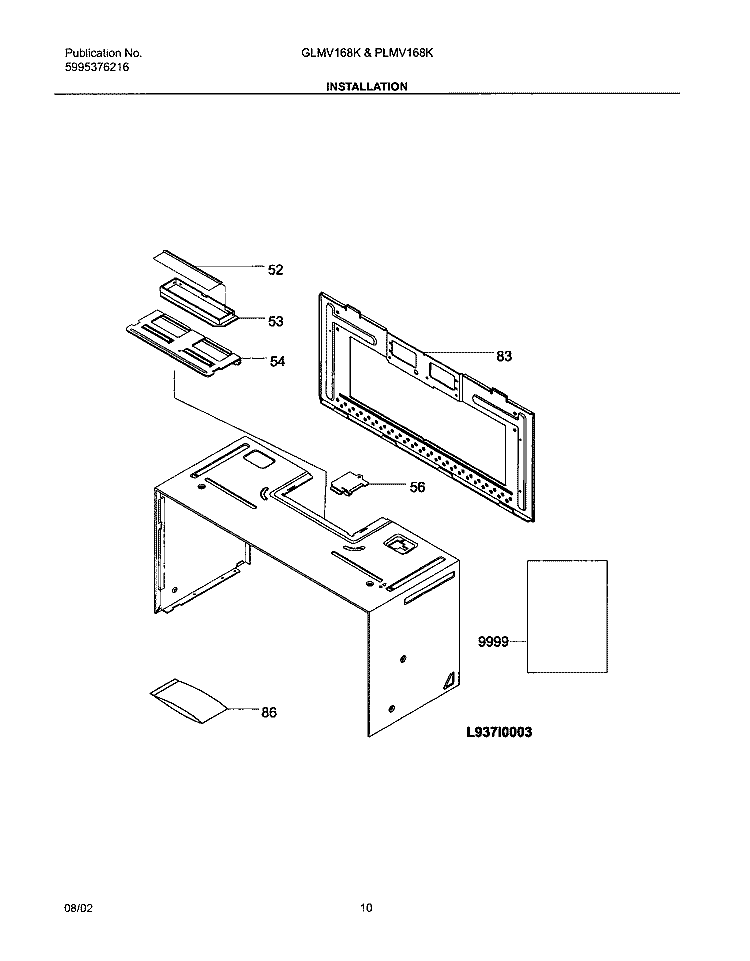 INSTALLATION Diagram and Parts List for GLMV168KS2  Frigidaire Microwave