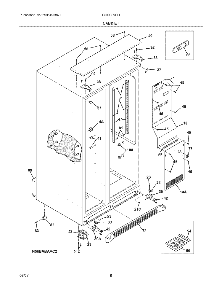 CABINET Diagram and Parts List for GHSC39EHPB1  Frigidaire Refrigerator