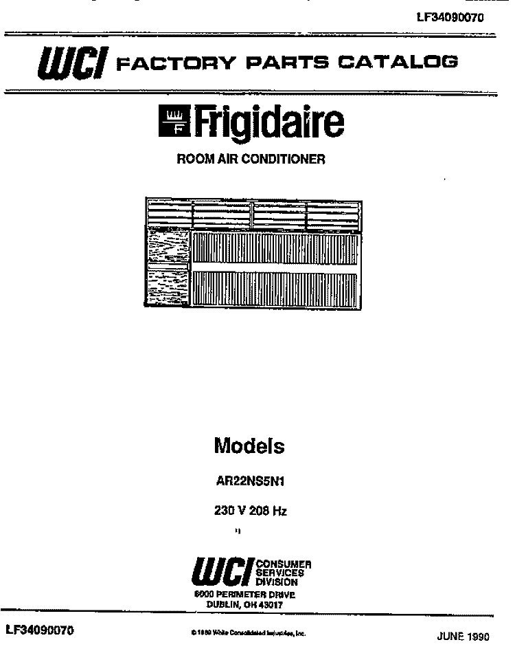 COVER Diagram and Parts List for AR22NS5N1  Frigidaire Air Conditioner
