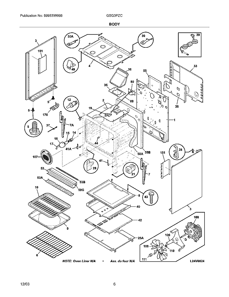 BODY Diagram and Parts List for GSG3PZCQB  Frigidaire Range