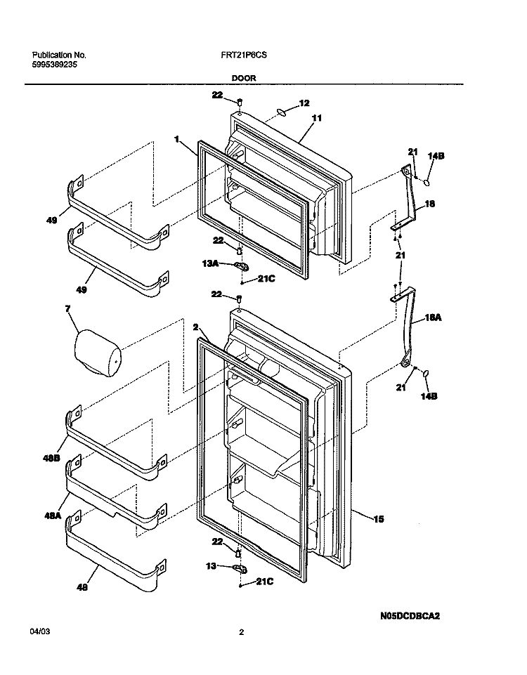 DOOR Diagram and Parts List for FRT21P6CSB0  Frigidaire Refrigerator