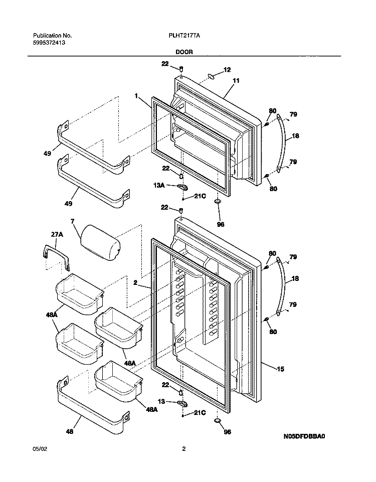 DOORS Diagram and Parts List for PLHT217TAB3  Frigidaire Refrigerator