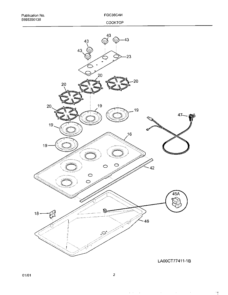CONTROL PANEL Diagram and Parts List for FGC36C4HCD  Frigidaire Cooktop