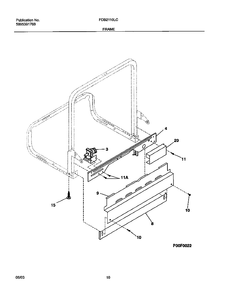FRAME Diagram and Parts List for FDB2110LCS0  Frigidaire Dishwasher
