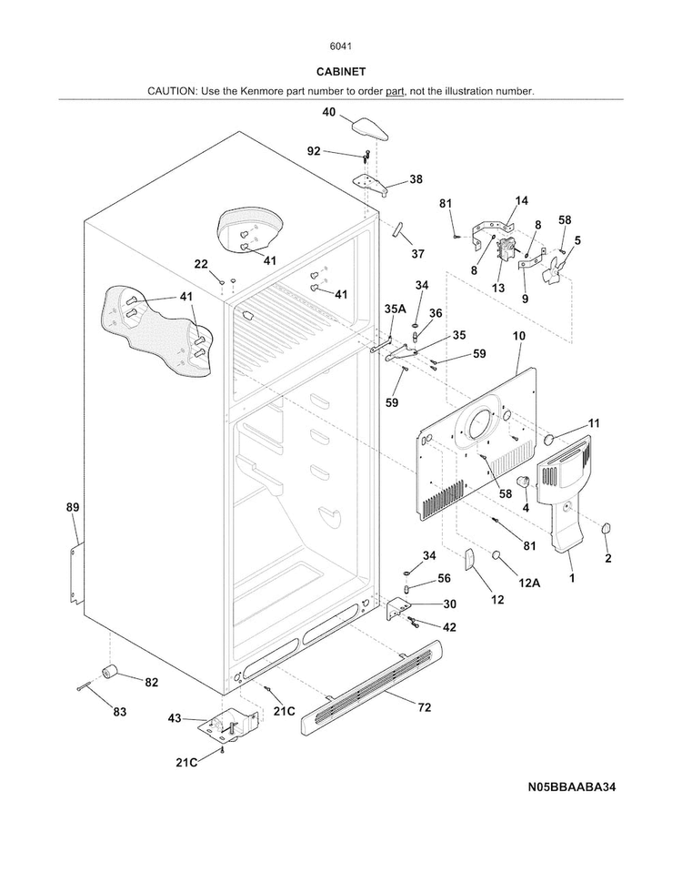 Cabinet Diagram and Parts List for 25360419414  Kenmore Refrigerator