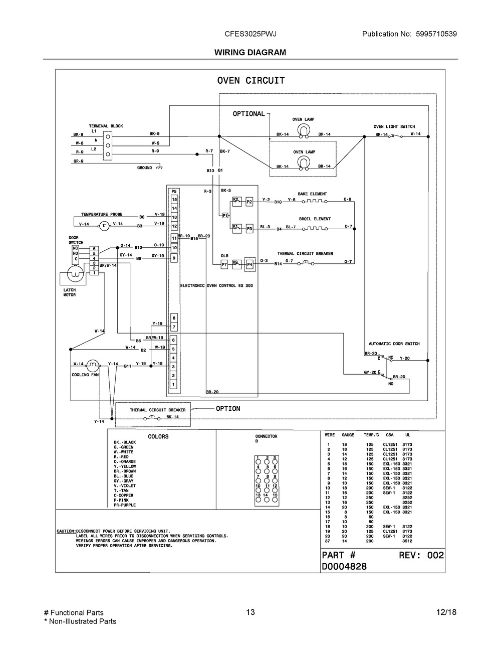 Wiring Diagram Diagram and Parts List for CFES3025PWJ  Frigidaire Range