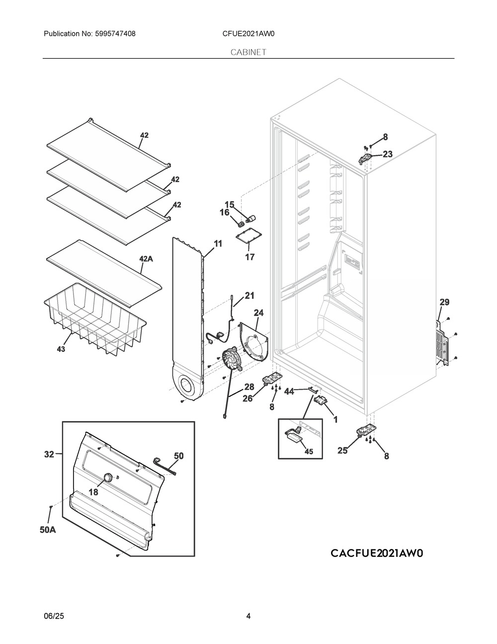 Cabinet Diagram and Parts List for CFUE2021AW0  Frigidaire Freezer