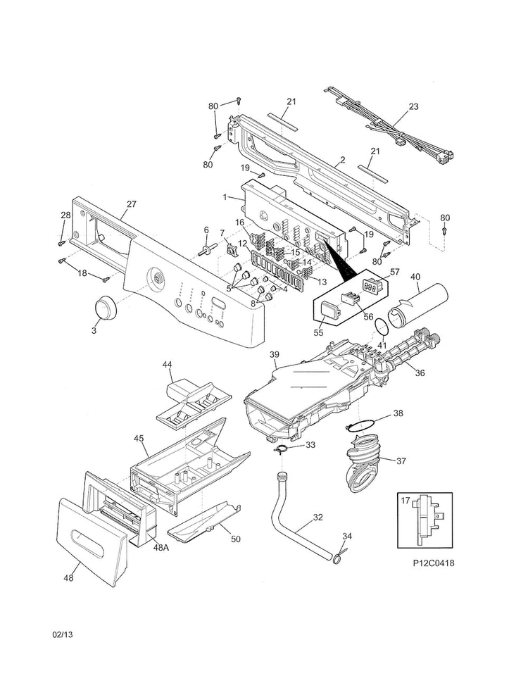 Control Panel Diagram and Parts List for FAFW3001LW2  Frigidaire Washer
