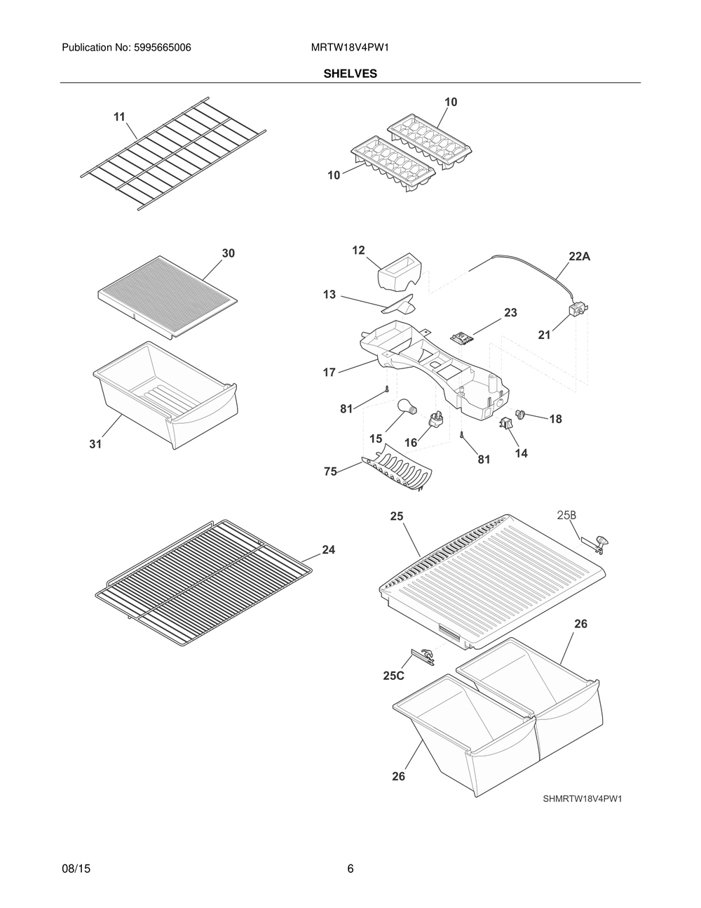 Shelves Diagram and Parts List for MRTW18V4PW1  Frigidaire Refrigerator