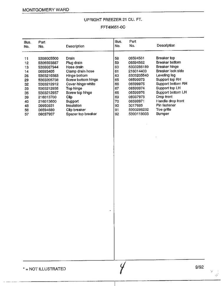 Upright Freezer 21 Cubic Feet Page 4 Diagram and Parts List for 49651-0C  Frigidaire Freezer