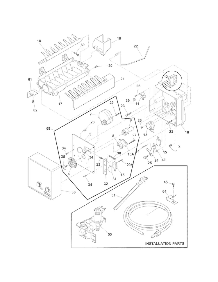 Ice Maker Diagram and Parts List for 25373211013  Kenmore Refrigerator