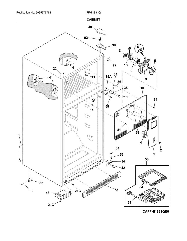 Cabinet Diagram and Parts List for FFHI1831QS3  Frigidaire Refrigerator
