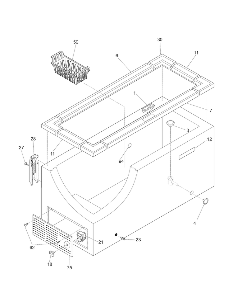 Cabinet Diagram and Parts List for 2531692210B  Kenmore Freezer