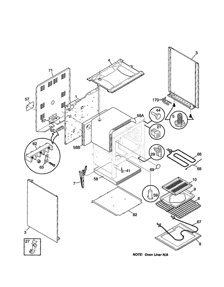 Body Diagram and Parts List for FEF305PHTB  Frigidaire Range