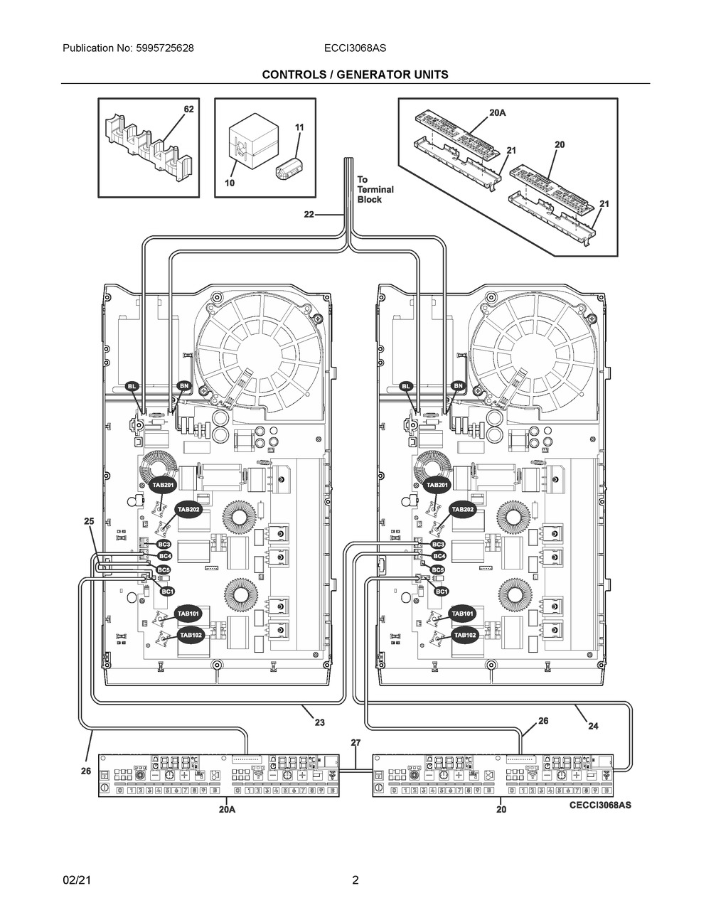 Controls / Generator Units Diagram and Parts List for ECCI3068AS  Frigidaire Cooktop