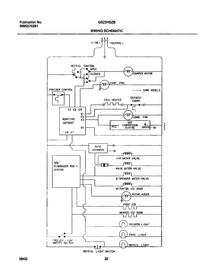WIRING SCHEMATIC Diagram and Parts List for GS23HSZBC2  Frigidaire Refrigerator