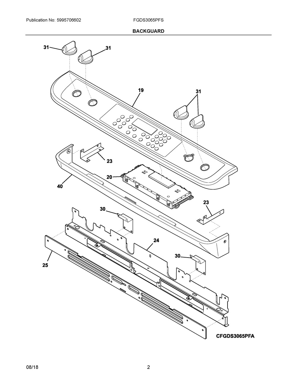 Backguard Diagram and Parts List for FGDS3065PFS  Frigidaire Range