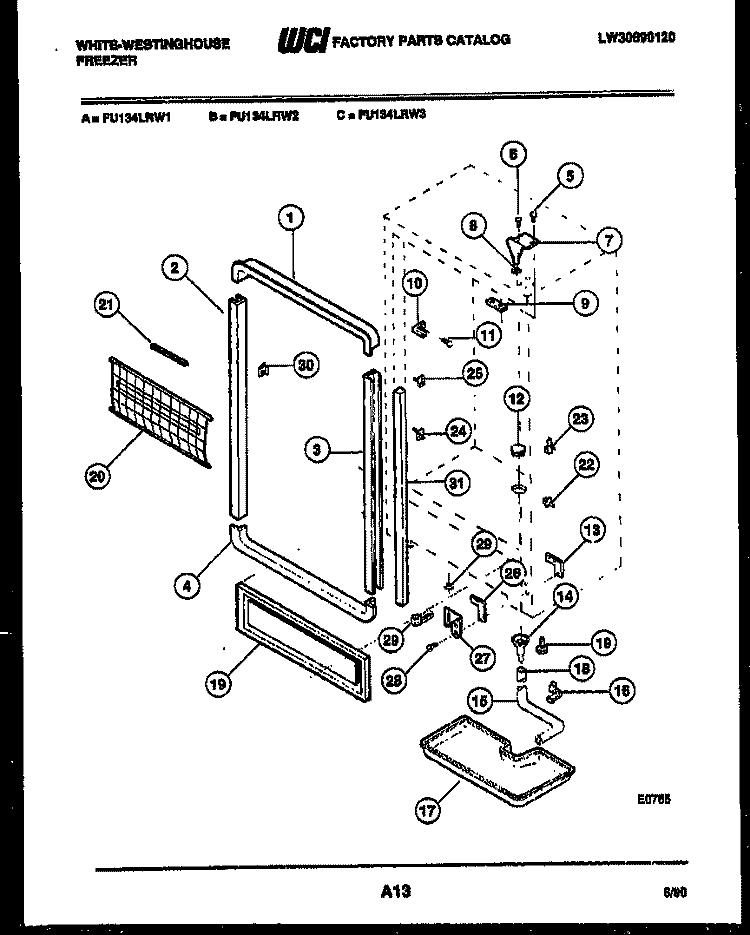 CABINET PARTS Diagram and Parts List for FU134LRW3  Frigidaire Freezer