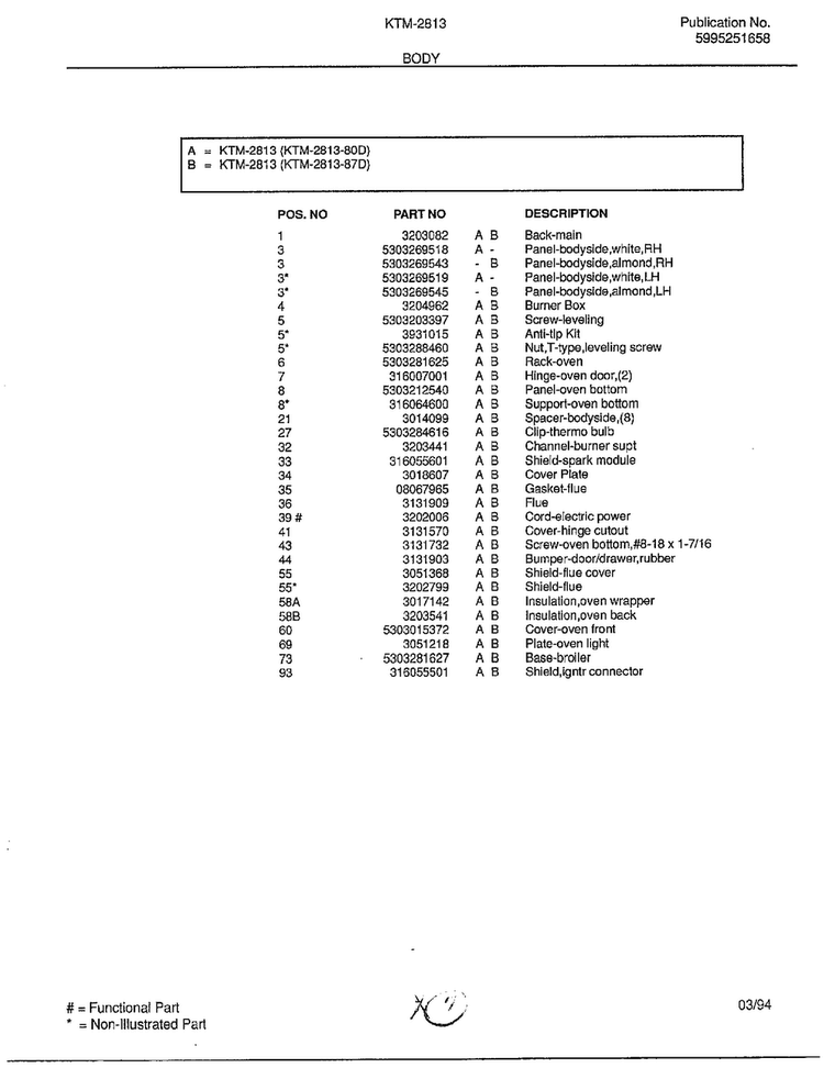 Body Page 2 Diagram and Parts List for KTM-2813-80D  Frigidaire Range