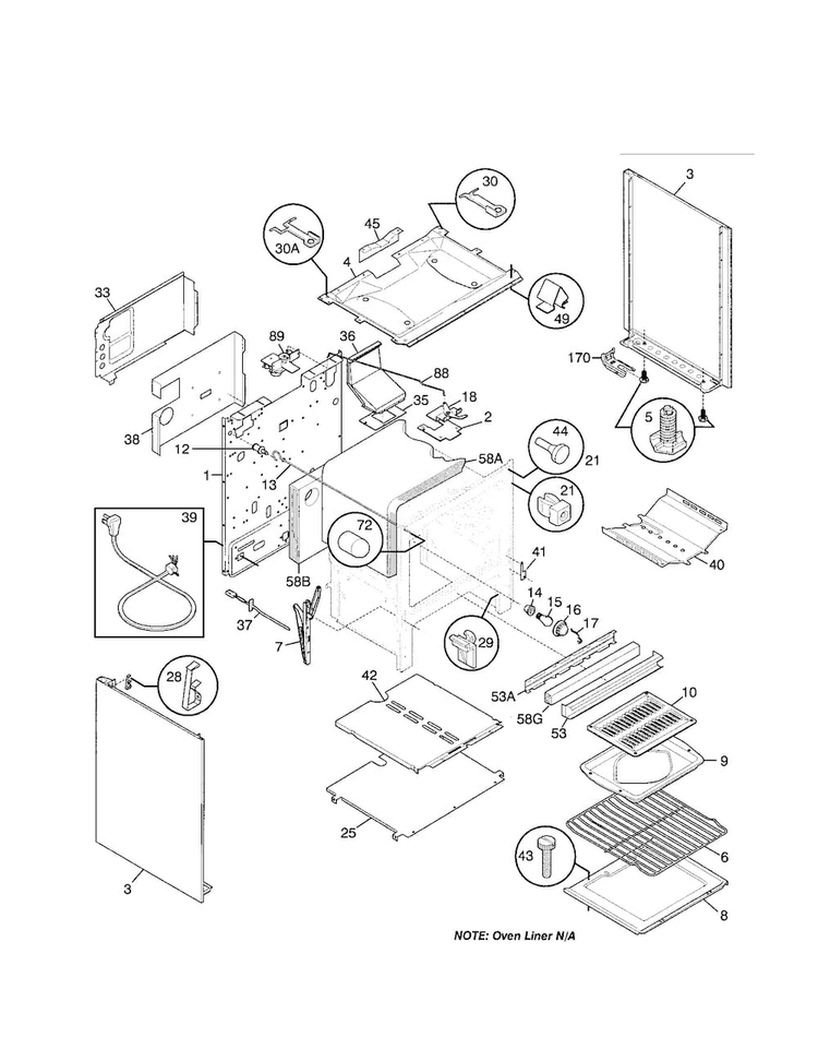 Body Diagram and Parts List for TGF355CGSA  Tappan Range