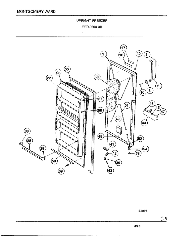 Upright Freezer Diagram and Parts List for 49669B  Frigidaire Freezer