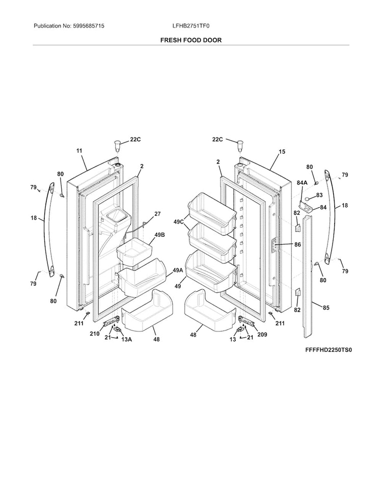 Fresh Food Door Diagram and Parts List for LFHB2751TF0  Frigidaire Refrigerator