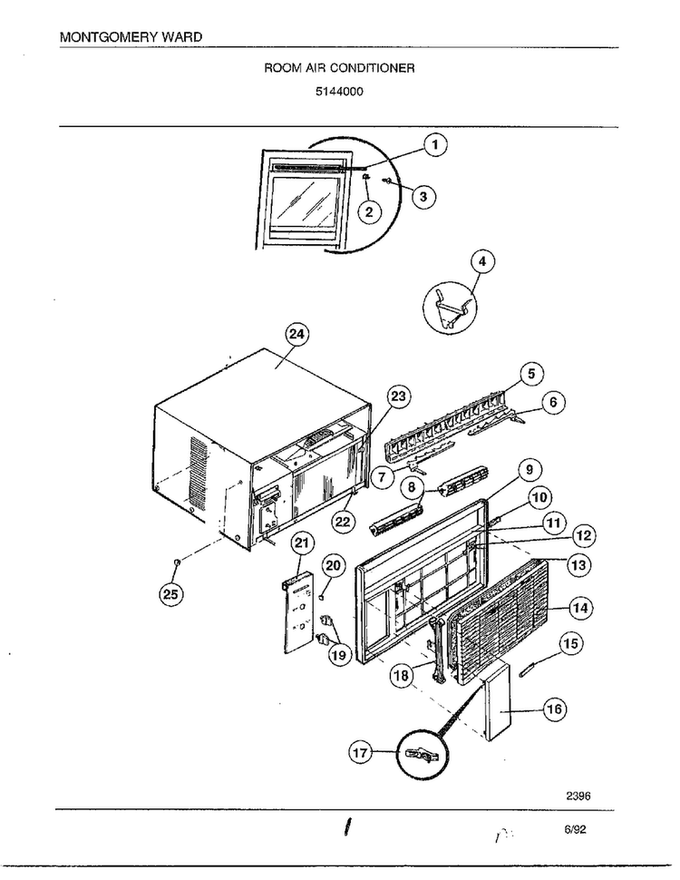 Room Air Conditioner Diagram and Parts List for 5144000  Frigidaire Air Conditioner
