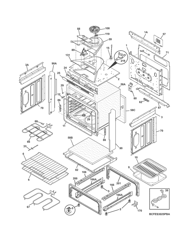 Body Diagram and Parts List for CFES3025PBA  Frigidaire Range