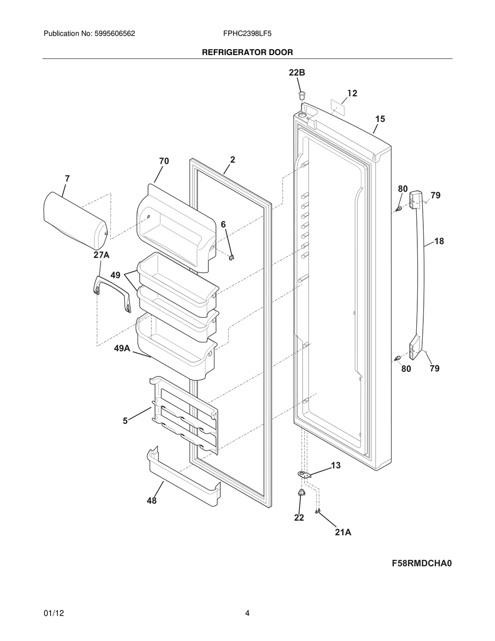 Refrigerator Door Diagram and Parts List for FPHC2398LF5  Frigidaire Refrigerator