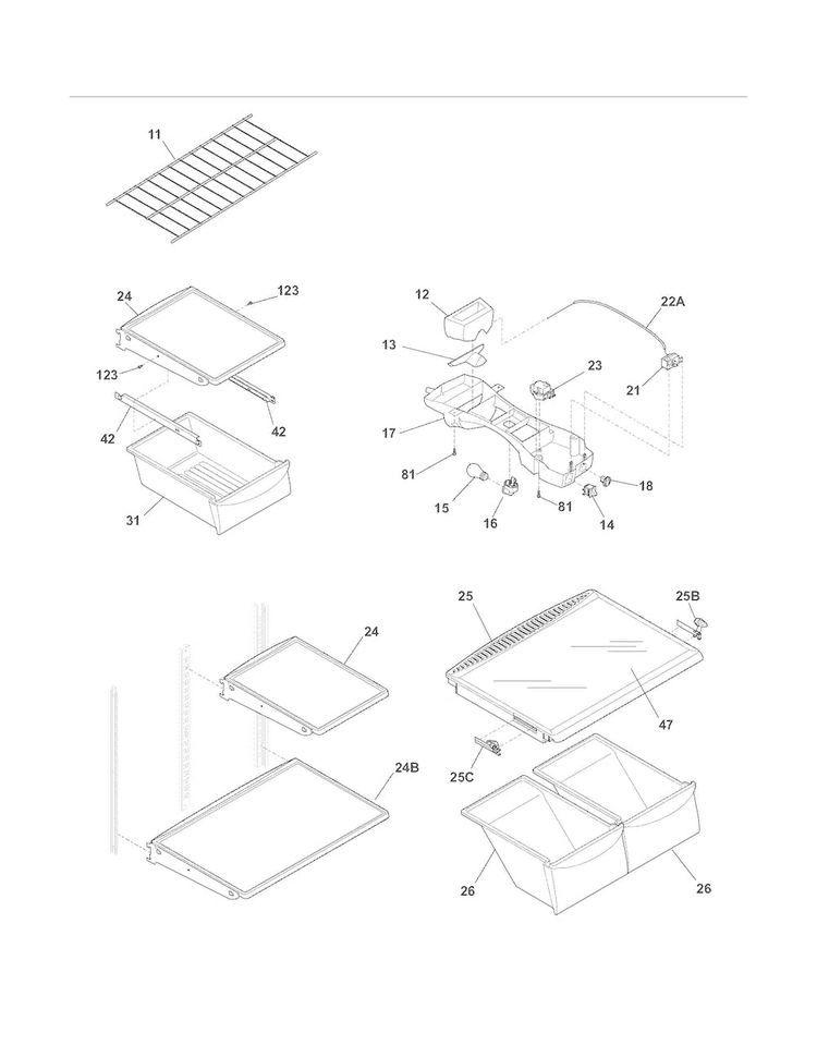 Shelves Diagram and Parts List for FGHT1834KB9  Frigidaire Refrigerator