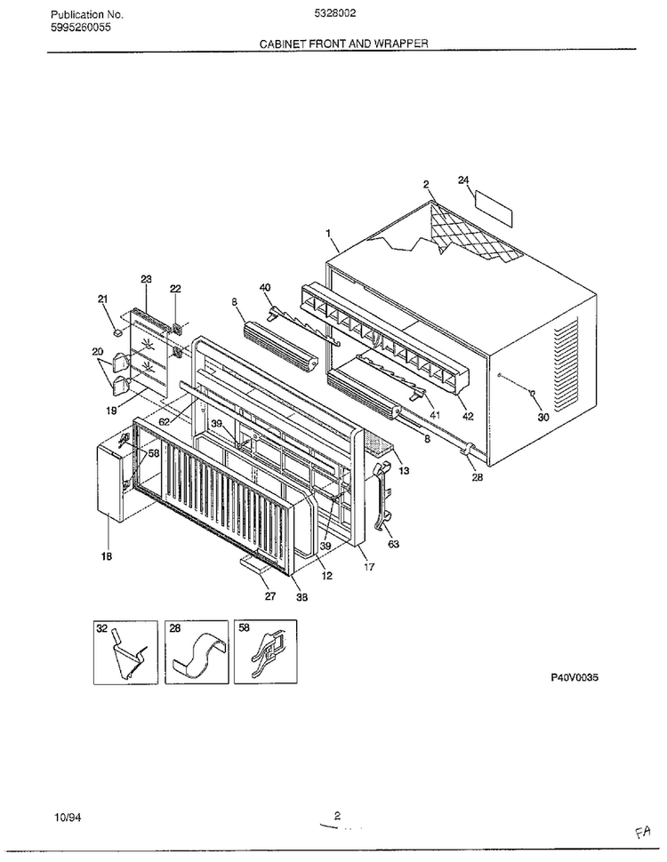 Cabinet Front And Wrapper Diagram and Parts List for 5328002B  Frigidaire Air Conditioner