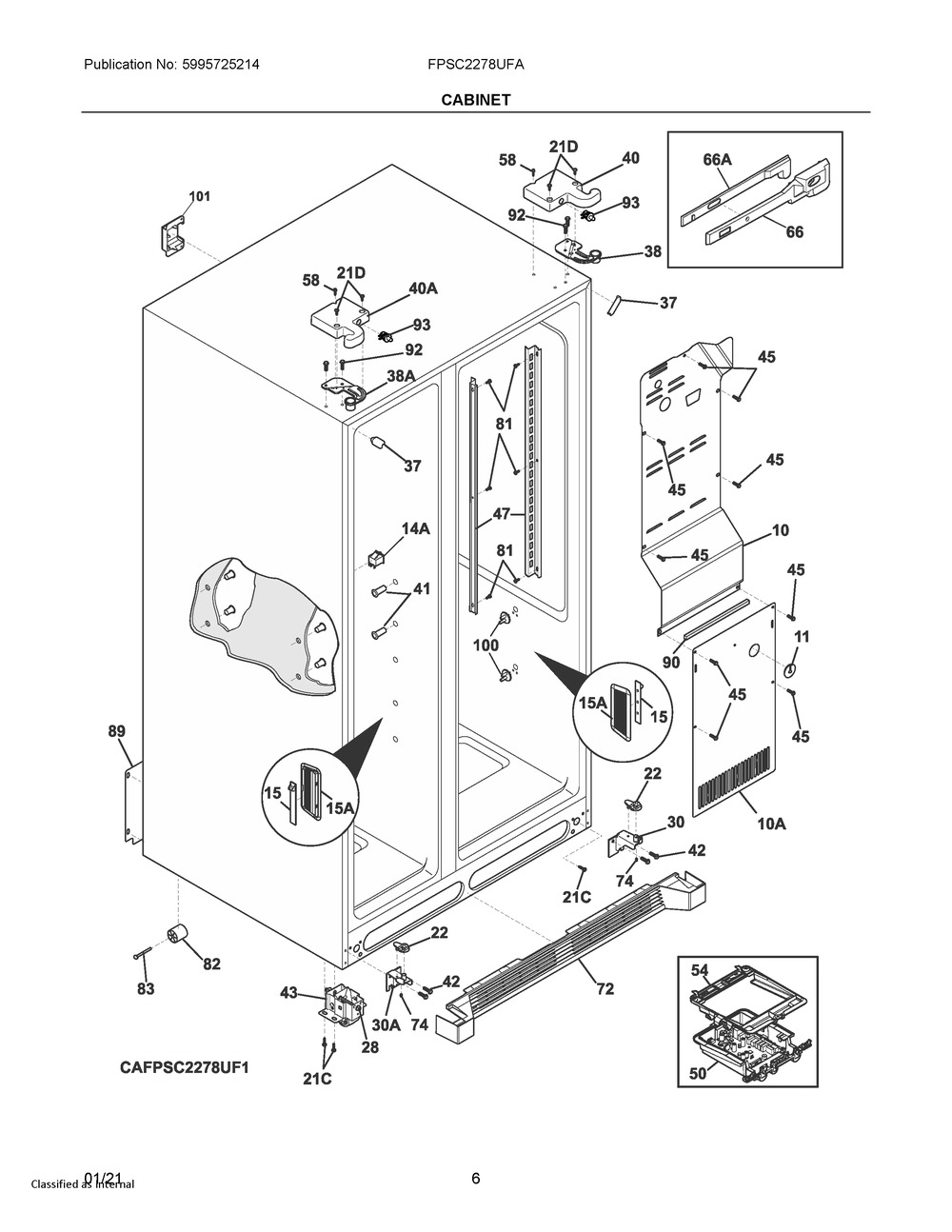 Cabinet Diagram and Parts List for FPSC2278UFA  Frigidaire Refrigerator