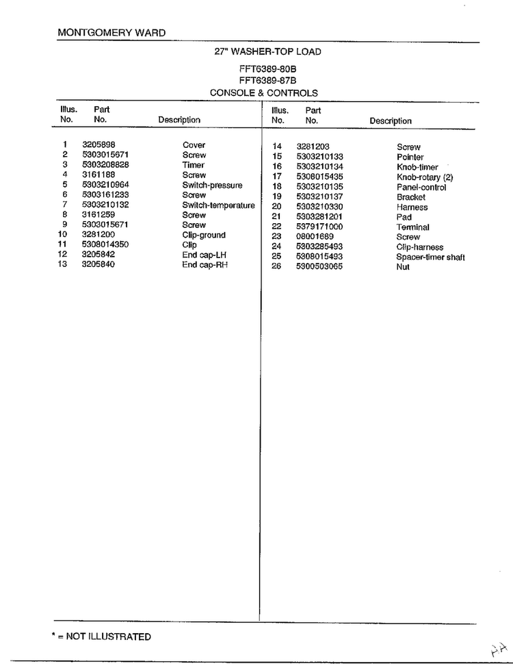 Console And Controls Page 2 Diagram and Parts List for 6389-80B  Frigidaire Washer