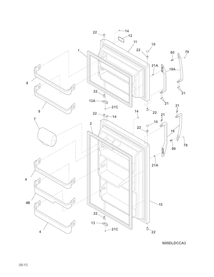 Doors Diagram and Parts List for FFHI1817LS9  Frigidaire Refrigerator
