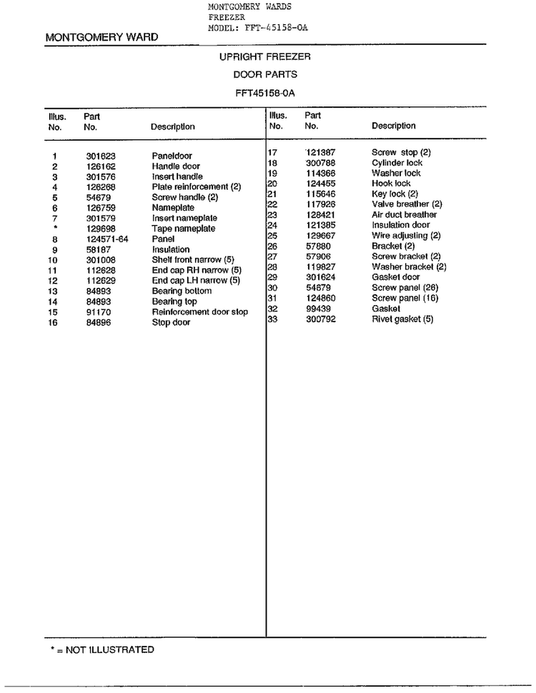 Upright Freezer/door Parts Page 2 Diagram and Parts List for 45158-OA  Frigidaire Freezer