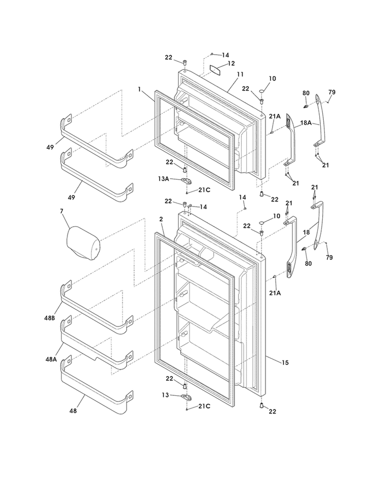 Doors Diagram and Parts List for FFTI2126NK5  Frigidaire Refrigerator
