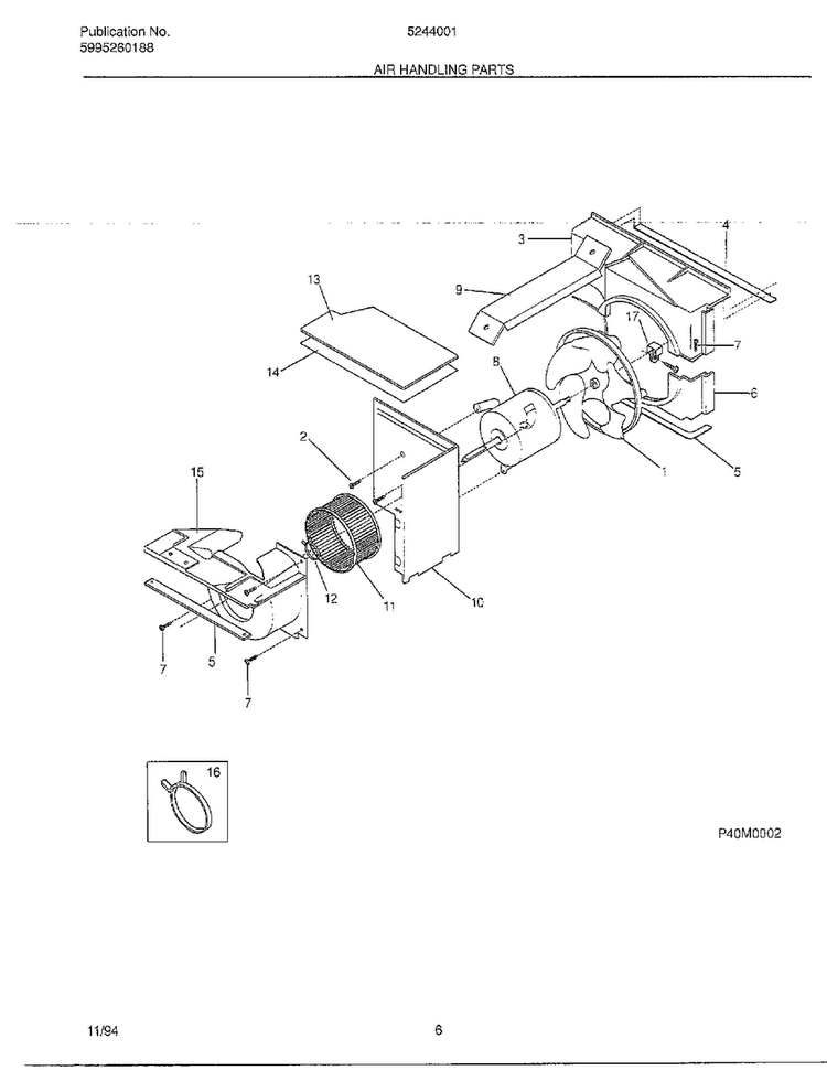 Air Handling Parts Diagram and Parts List for 5244001A  Frigidaire Air Conditioner