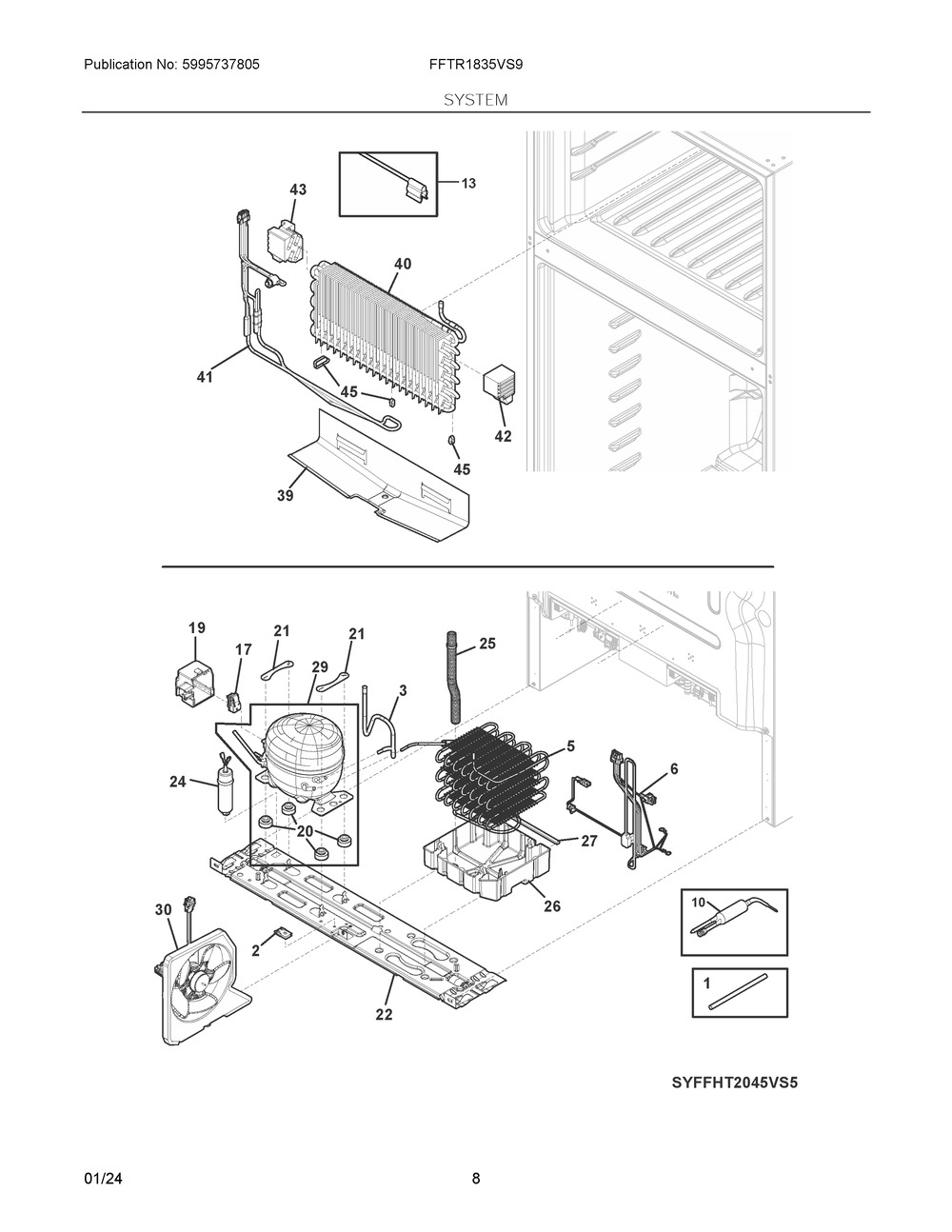 System Diagram and Parts List for FFTR1835VS9  Frigidaire Refrigerator