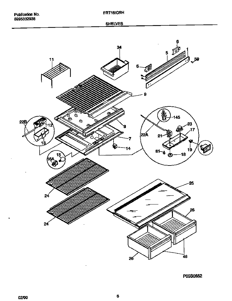 SHELVES Diagram and Parts List for FRT16ICRHW2  Frigidaire Refrigerator