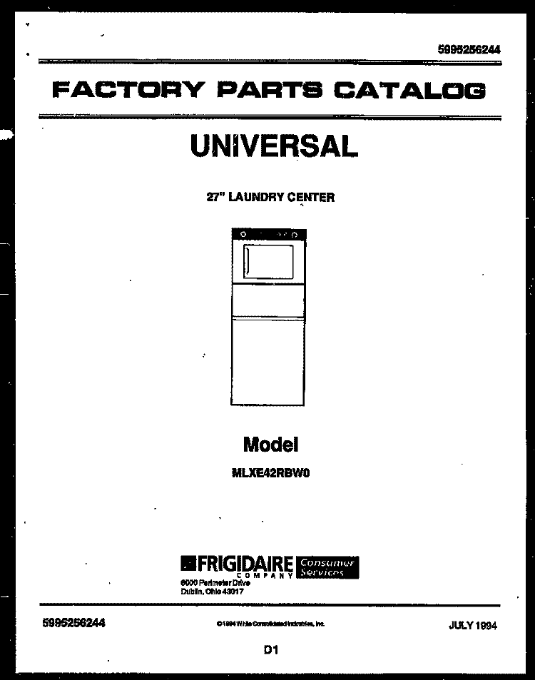 COVER Diagram and Parts List for MLXE42RBD0  Frigidaire Washer Dryer Combo