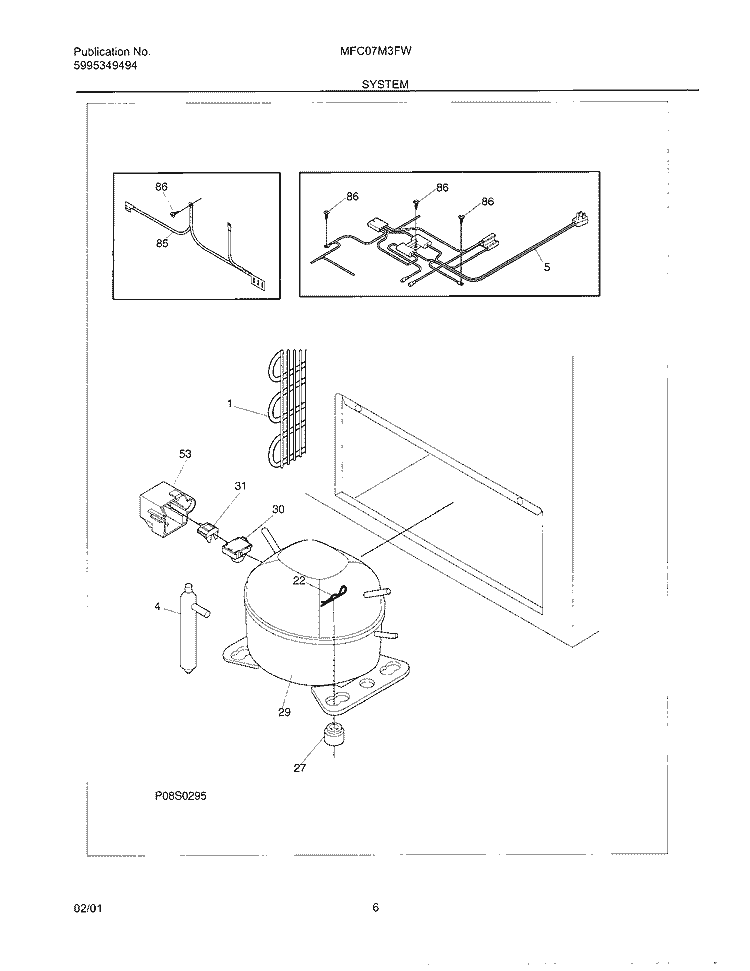 SYSTEM Diagram and Parts List for MFC07M3FW3  Frigidaire Freezer