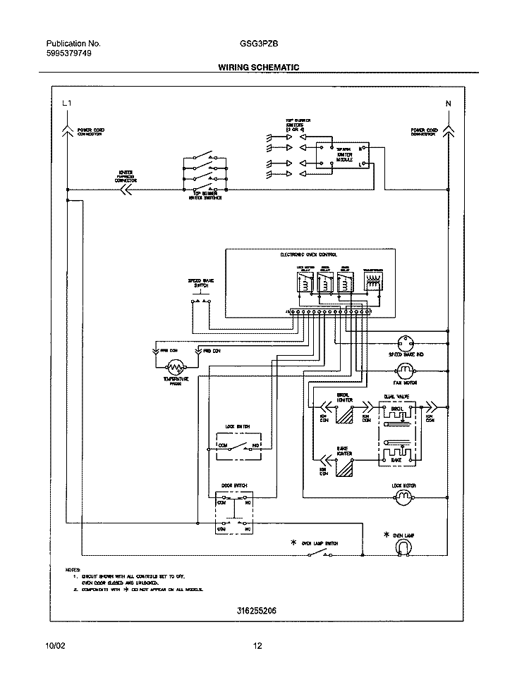 WIRING SCHEMATIC Diagram and Parts List for GSG3PZBBB  Frigidaire Range
