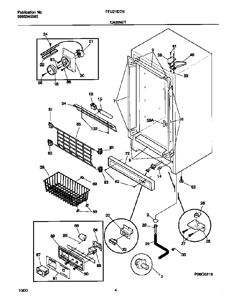 Cabinet Diagram and Parts List for FFU21D7HW2  Frigidaire Freezer