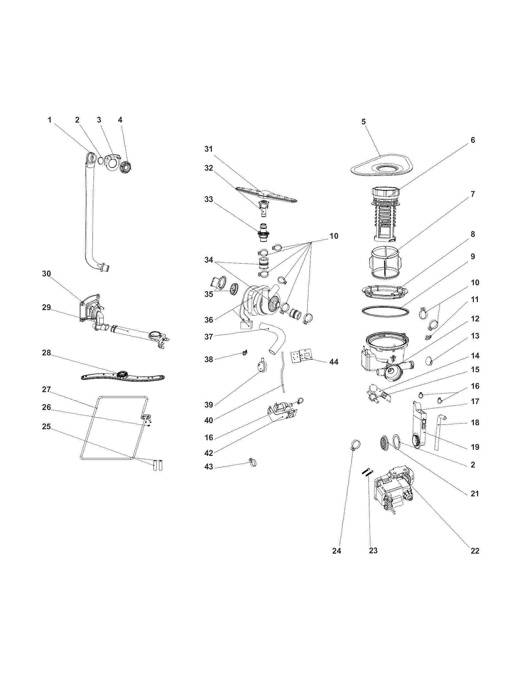 Motor & Pump Diagram and Parts List for 58714662110  Kenmore Dishwasher