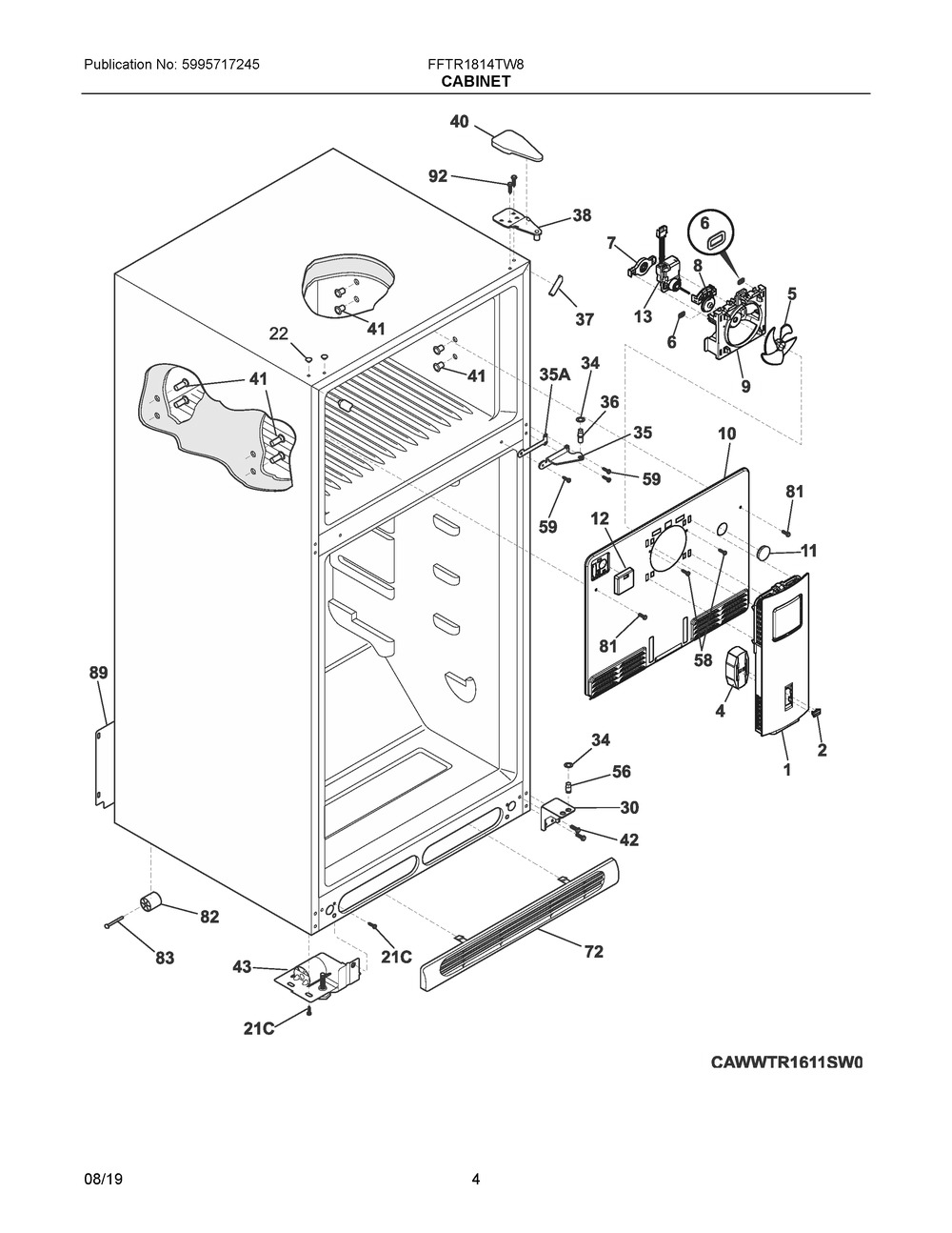 Cabinet Diagram and Parts List for FFTR1814TW8  Frigidaire Refrigerator