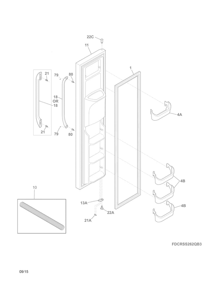 Freezer Door Diagram and Parts List for FFEX2315QS1  Frigidaire Refrigerator