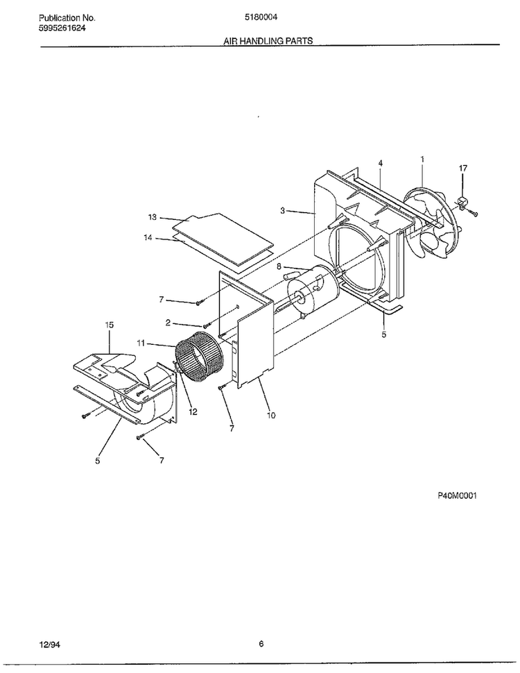 Air Handling Parts Diagram and Parts List for 5180004A  Frigidaire Air Conditioner